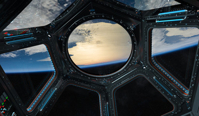 View of planet Earth from a space station window 3D rendering elements of this image furnished by NASA