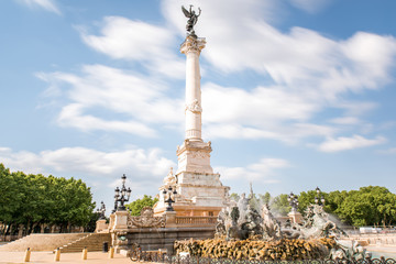 View on the Quinconces square with Girondins fountain in Bordeaux city in France. Long exposure...