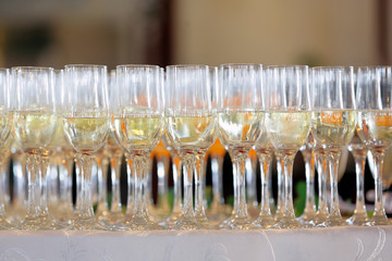 Champagne for bride and groom at wedding reception