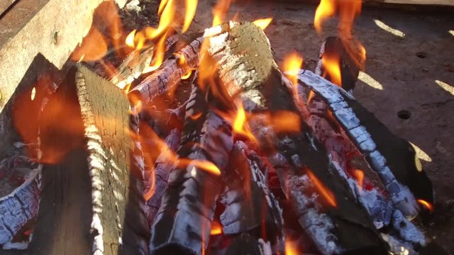 firewood burning in brazier outdoors