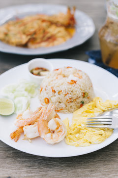 Food series: Fried rice with prawns and omelet, Thai food