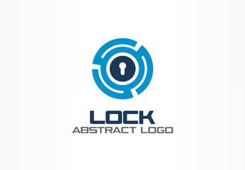 Abstract logo for business company. Corporate identity design element. Technology, Network safety, bank protection logotype idea. Connect, integrate, circle lock, globe concept. Color Vector icon