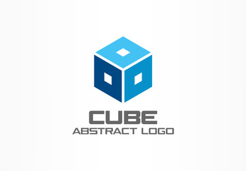 Abstract logo for business company. Corporate identity design element. Cube, box, Square frame, hexagon logotype idea. Distribution, logistic, delivery, transport and export concept. Color vector icon