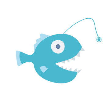 Fish angler, sea creature. Vector illustration, isolated on white background