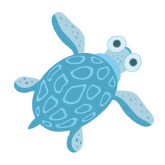 Cute blue sea turtle. Vector illustration, isolated on white background.