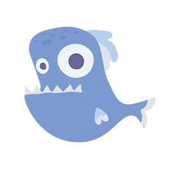 Cute sea toothy fish. Vector illustration, isolated on white background.