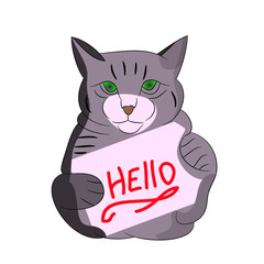 Gray cat with frame, cartoon on white background.