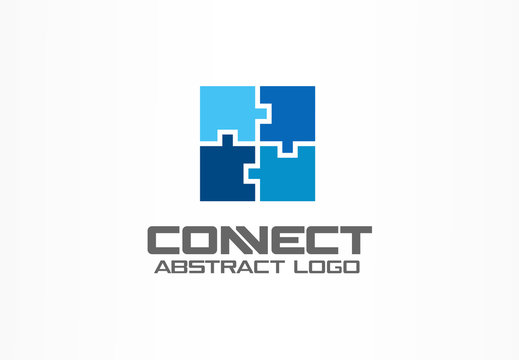 Abstract Logo For Business Company. Corporate Identity Design Element. Puzzle Solution, Finance, Bank Logotype Idea. Square Group, Network Integrate, Technology Mix Concept. Color Vector Connect Icon