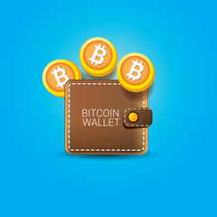 vector bitcoin wallet icon with coins