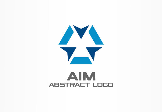 Abstract Logo For Business Company. Corporate Identity Design Element. Camera Focus, Frame Epicenter, Gun Crosshair Center Logotype Idea. Core, Weapon Target, Goal Concept. Colorful Vector Icon