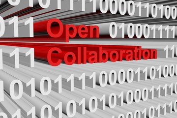 Open collaboration in the form of binary code, 3D illustration