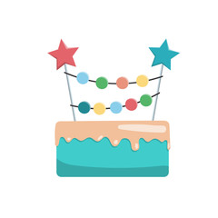 Great birthday cake topper for a birthday. Vector image of a Happy Birthday cake isolated on white background