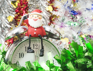 Alarm clock on Christmas Background, time to Christmas