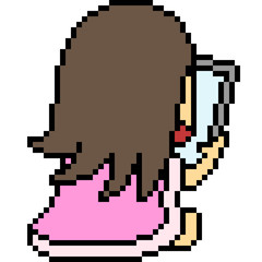 Fototapeta premium vector pixel art girl play computer
