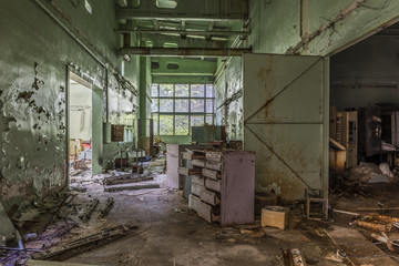 Fototapeta na wymiar Abandoned factory in Pripyat (Chernobyl Exclusion Zone)