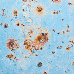 Cyan Paint Defects on Rusted Metal Texture Background