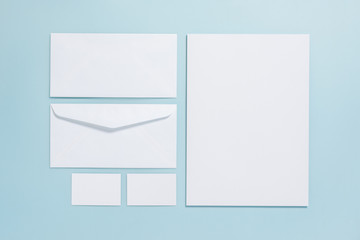 Mockup business branding template on pastel blue color background