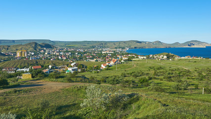 Fototapeta premium Панорама города Коктебель в Крыму с горы