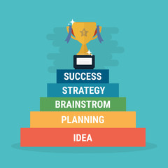 Stair step go to Trophy and success. Staircase to success. Cartoon Vector Illustration.