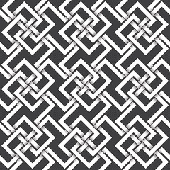 Abstract repeatable pattern background of white twisted bands with black strokes. Swatch of shapes plexus in polygons form. Seamless pattern in celtic style.