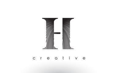 H Logo Design With Multiple Lines and Black and White Colors.