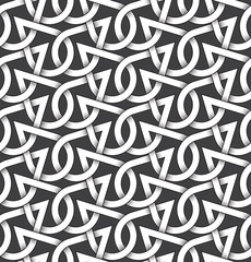 Abstract repeatable pattern background of white twisted bands with black strokes. Swatch of shapes plexus in drops form. Seamless pattern in vintage style.