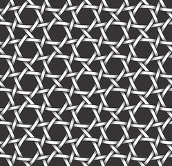 Monochrome seamless pattern of hexagon shaped meandering twisted bands. Abstract repeatable background.