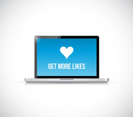 get more likes laptop computer illustration