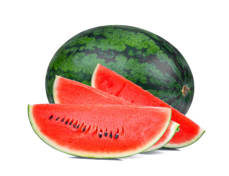 whole and slice watermelon isolated on white background