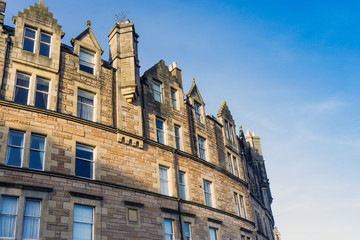 Street view of Historic Old Town Houses in Edinburgh, Scotland
