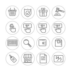 Thin lines web icons set - E-commerce, shopping