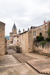 Cluny abbey in France, Burgundy, entry porch and view of the church
