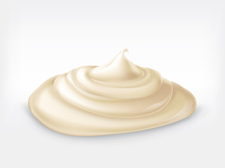 Vector illustration of handful of mayonnaise, sour cream, sauce, sweet cream, yogurt, cosmetic cream for face and body, swirling, in realistic style, isolated on white. Print, template, design element