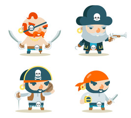 Pirate Buccaneer Filibuster Corsair Sea Dog Fantasy RPG Treasure Game Character Icons Set Flat Design Vector Illustration