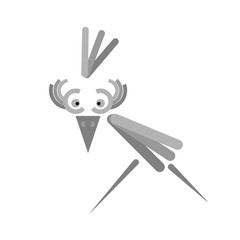 Gray geometric crow. Flat silhouette bird. White background.