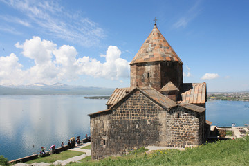 The monastery on the coast of Lake Sevan 