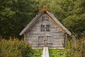 A traditional wooden shed in swampy areas of Matsalu forests (Estonia)