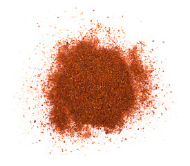 Pile of red paprika powder isolated on white background
