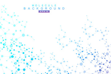 Obraz premium Structure molecule and communication. Dna, atom, neurons. Scientific concept for your design. Connected lines with dots. Medical, technology, chemistry, science background. Vector illustration.