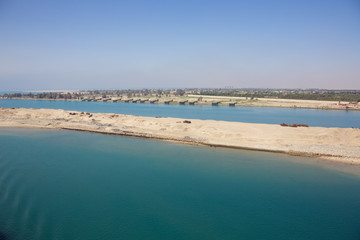 View of Abou Sultan and the Suez Canal with the northern exit of the Great Bitter Lake