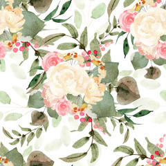 Beau Motif Aquarelle Coloré Lumineux Avec Des Fleurs Roses. Illustration