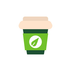 Green tea paper cup flat icon, vector sign, colorful pictogram isolated on white. Symbol, logo illustration. Flat style design