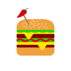 Hamburger, burger flat icon, vector sign, colorful pictogram isolated on white. Symbol, logo illustration. Flat style design