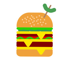 Big hamburger flat icon, vector sign, colorful pictogram isolated on white. Symbol, logo illustration. Flat style design