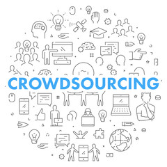 Vector line web banner for crowdsourcing
