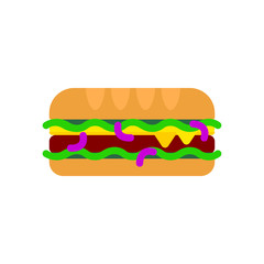 Long Cheeseburger flat icon, vector sign, colorful pictogram isolated on white. Sandwich symbol, logo illustration. Flat style design