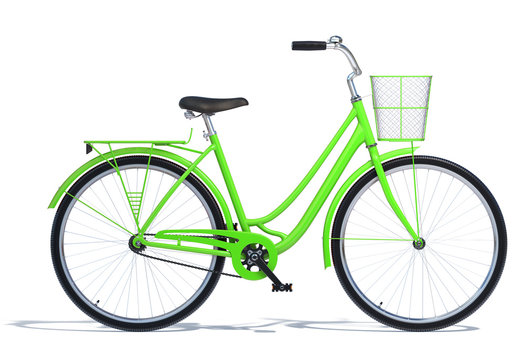 Green Vintage Style Bike isolated on White Background