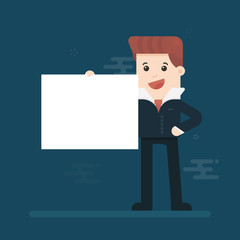 Businessman holding big blank paper, Business concept, Flat style vector illustration EPS 10.