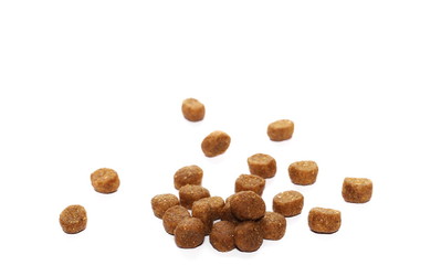 Dry dog food isolated on white background