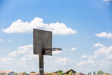 an old wooden basketball hoop